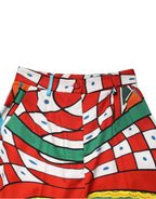 Gerade Hose mit mehrfarbigem geometrischem Muster