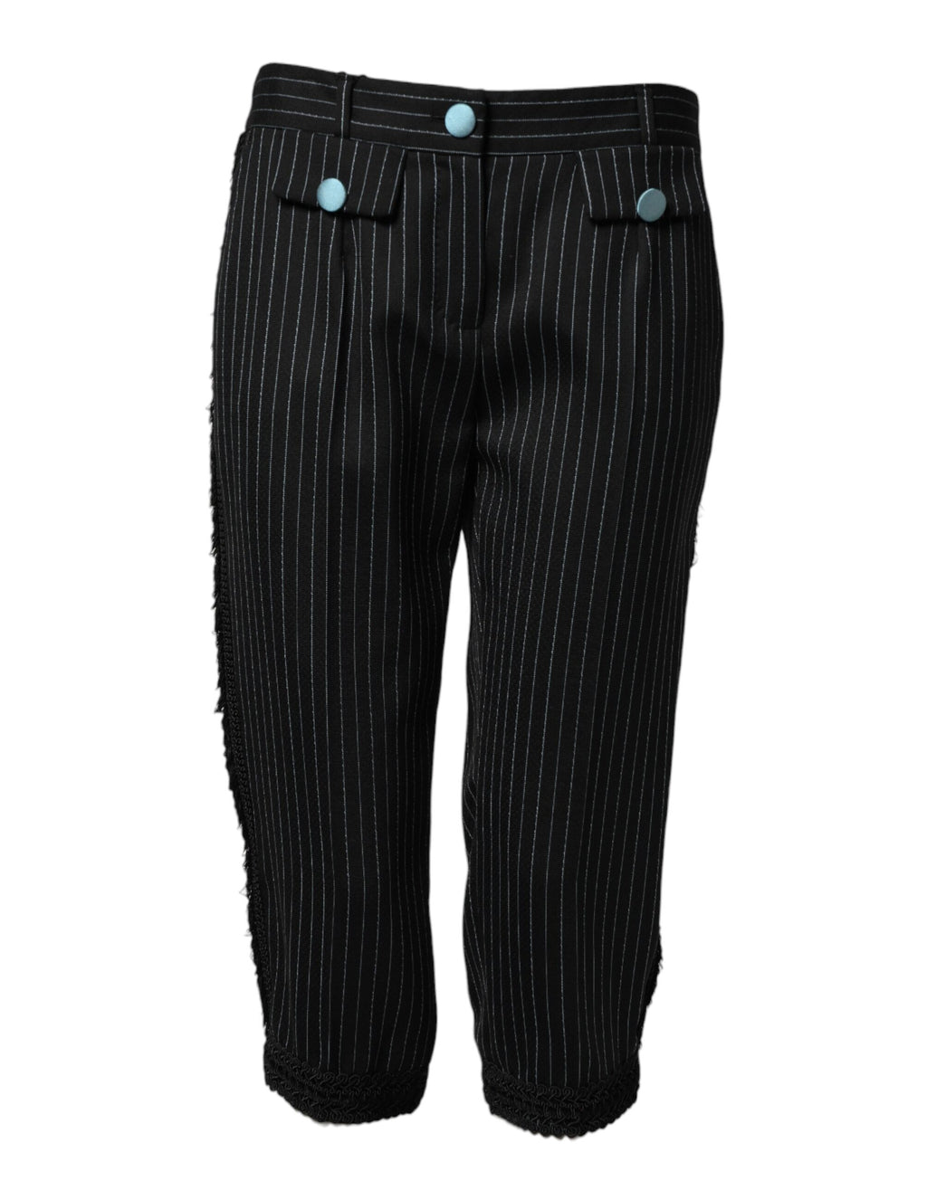 Schwarze Wollhose mit Streifen in Cropped-Länge