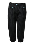 Schwarze Wollhose mit Streifen in Cropped-Länge