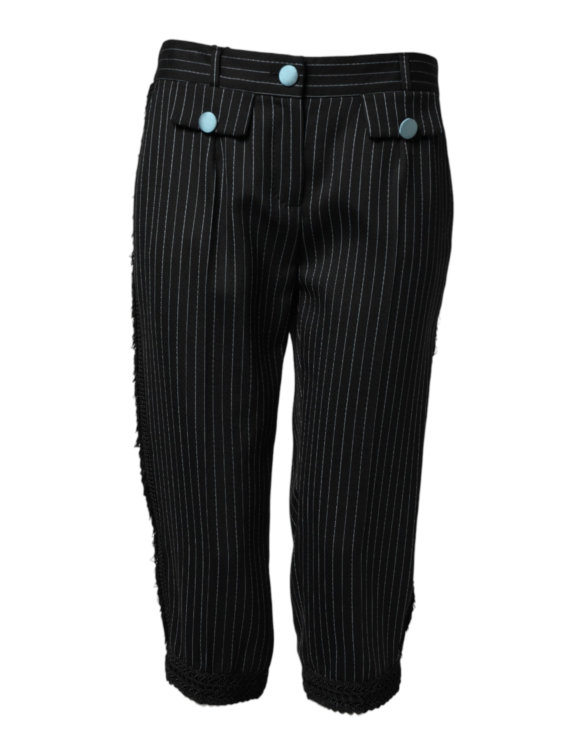 Schwarze Wollhose mit Streifen in Cropped-Länge