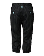 Schwarze Wollhose mit Streifen in Cropped-Länge
