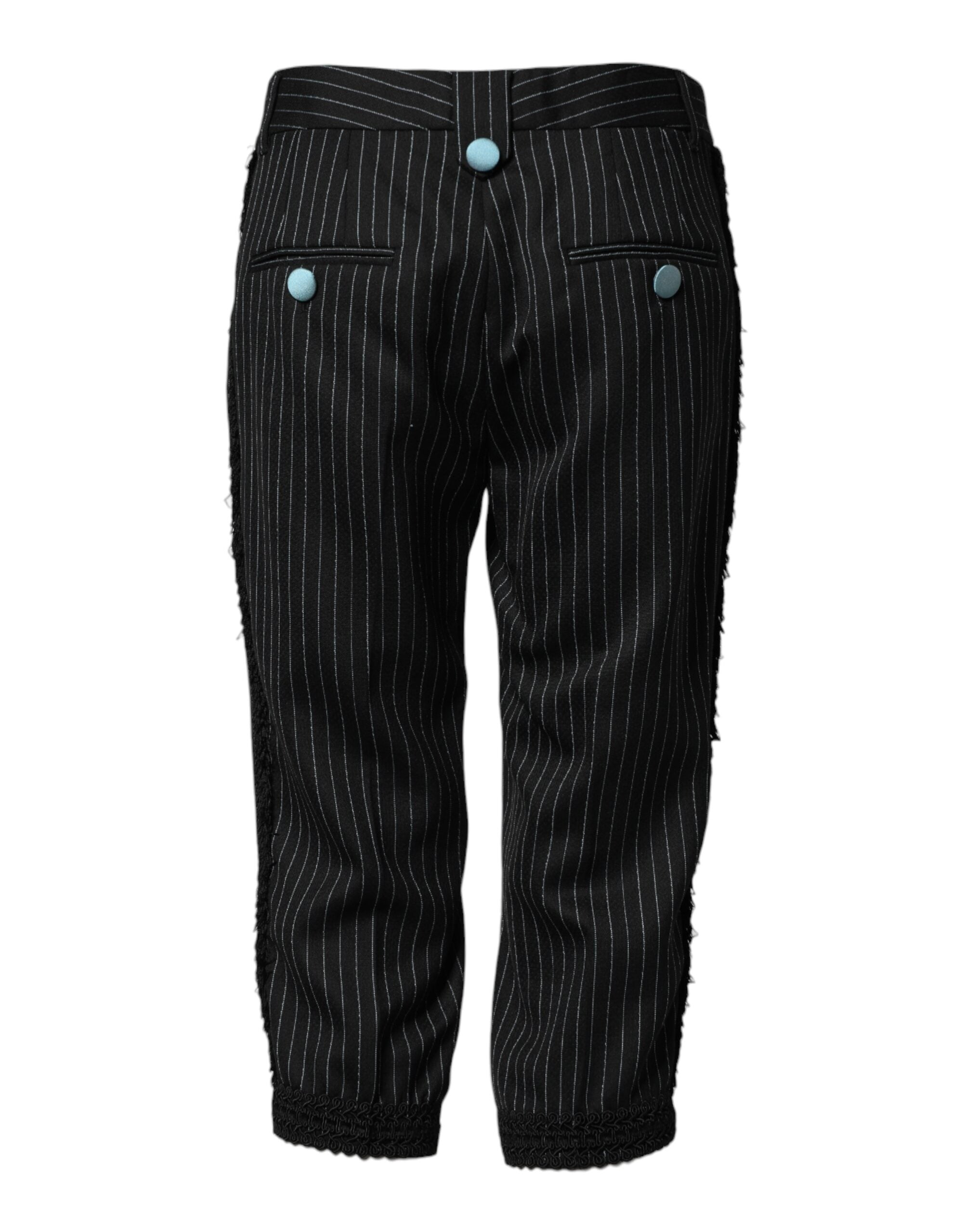 Schwarze Wollhose mit Streifen in Cropped-Länge