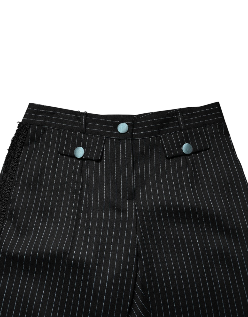 Schwarze Wollhose mit Streifen in Cropped-Länge