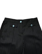 Schwarze Wollhose mit Streifen in Cropped-Länge