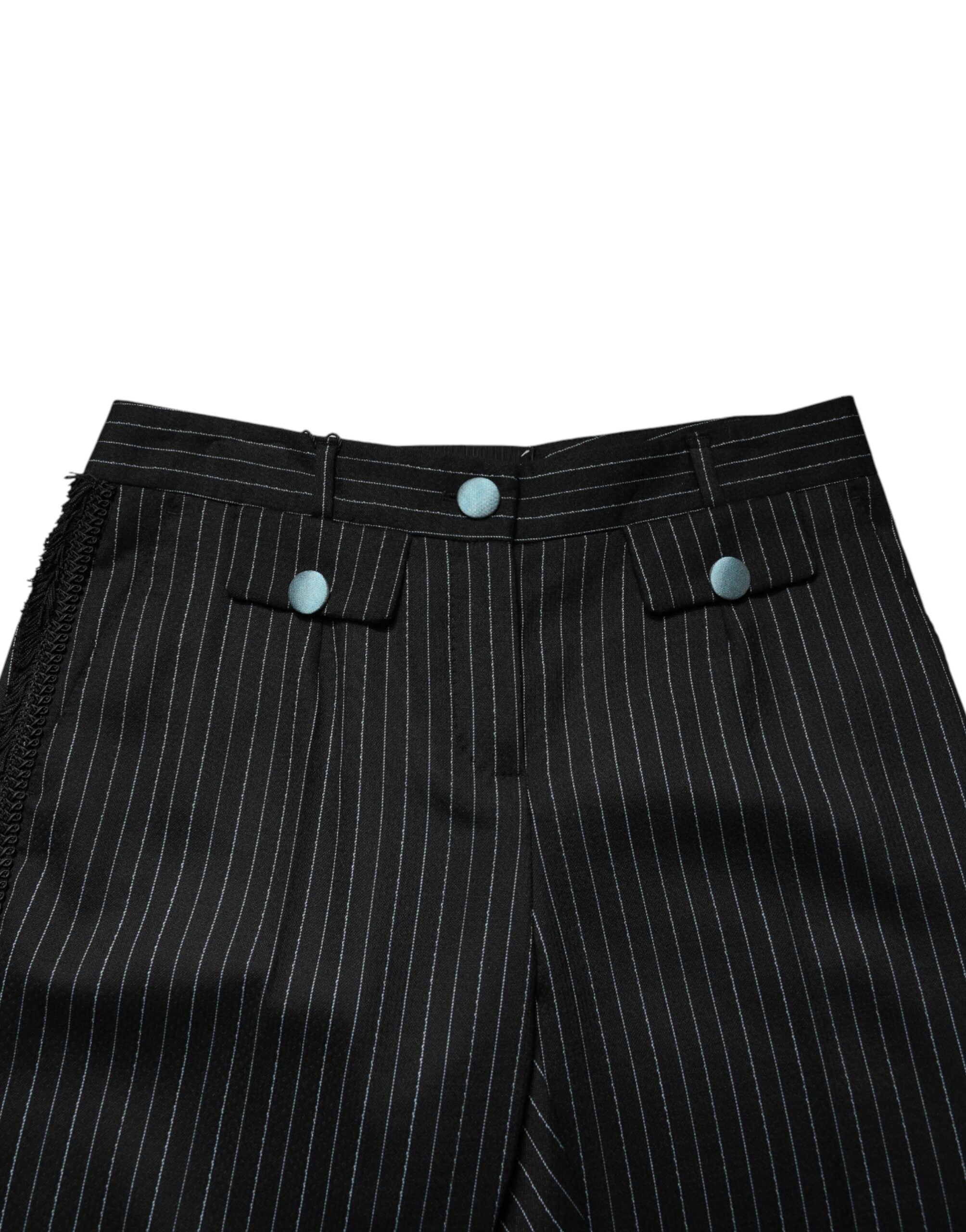 Schwarze Wollhose mit Streifen in Cropped-Länge