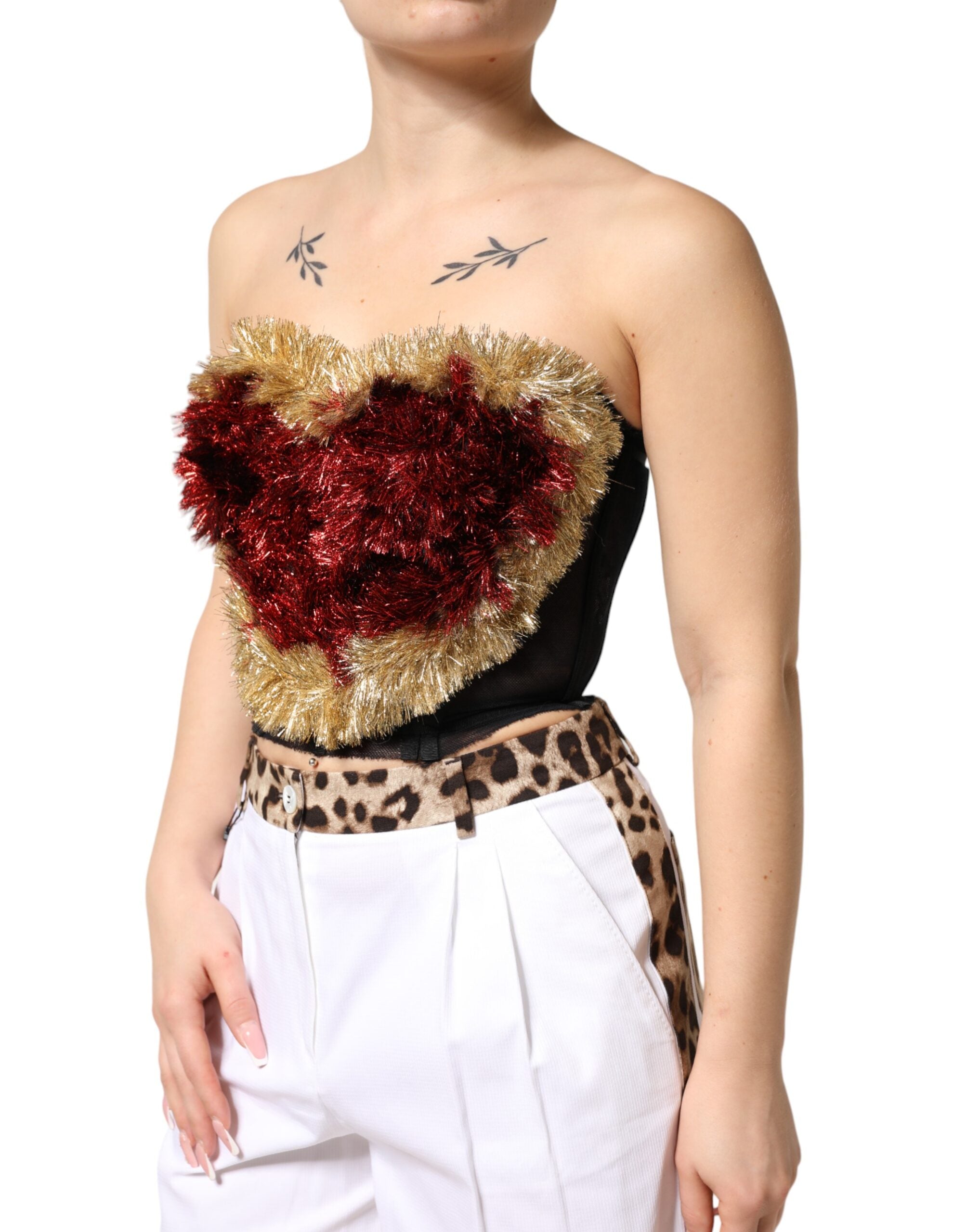 Bustier-Korsett-Oberteil „Schwarzes Goldherz“ aus Lametta