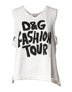 Weißes ärmelloses Tanktop mit Rundhalsausschnitt und Grafikprint