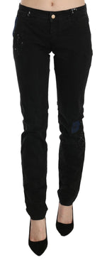 Black Low Waist White Paint Skinny Denim Pants Jeans