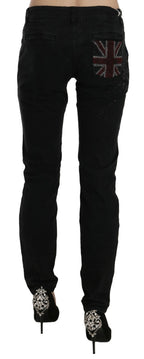 Black Low Waist White Paint Skinny Denim Pants Jeans