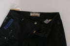 Black Low Waist White Paint Skinny Denim Pants Jeans