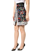 Black Floral Lace Cotton HighWaist Mini Skirt