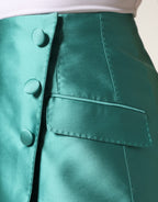 Gonna corta a vita alta con bottoni verde poliestere