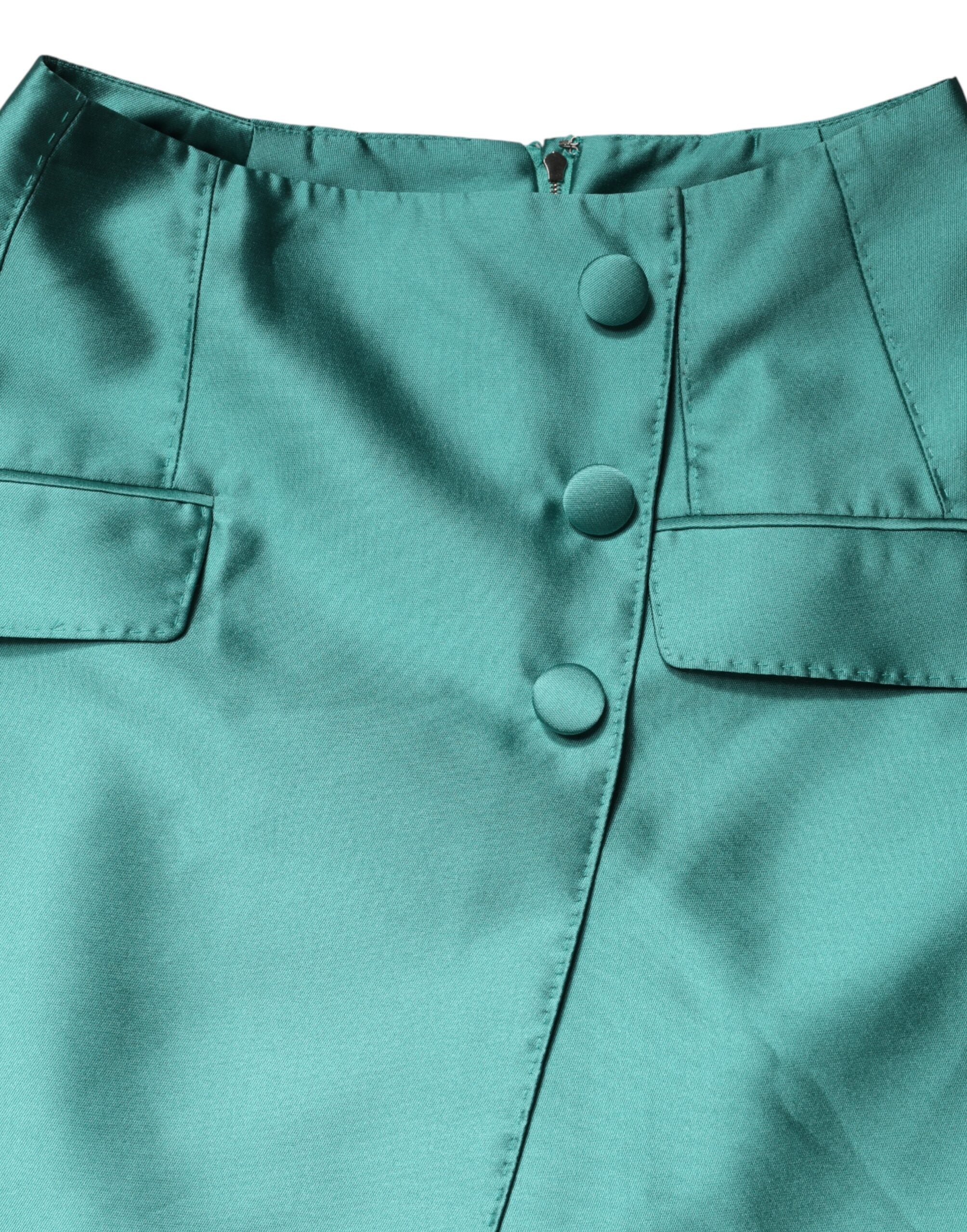 Gonna corta a vita alta con bottoni verde poliestere