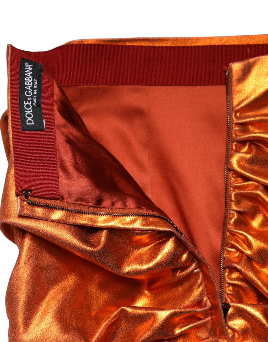 Metallic orangefarbener Minirock aus Viskose mit hoher Taille