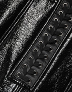 Black Nylon Eyelet Detail Coated Mini Skirt