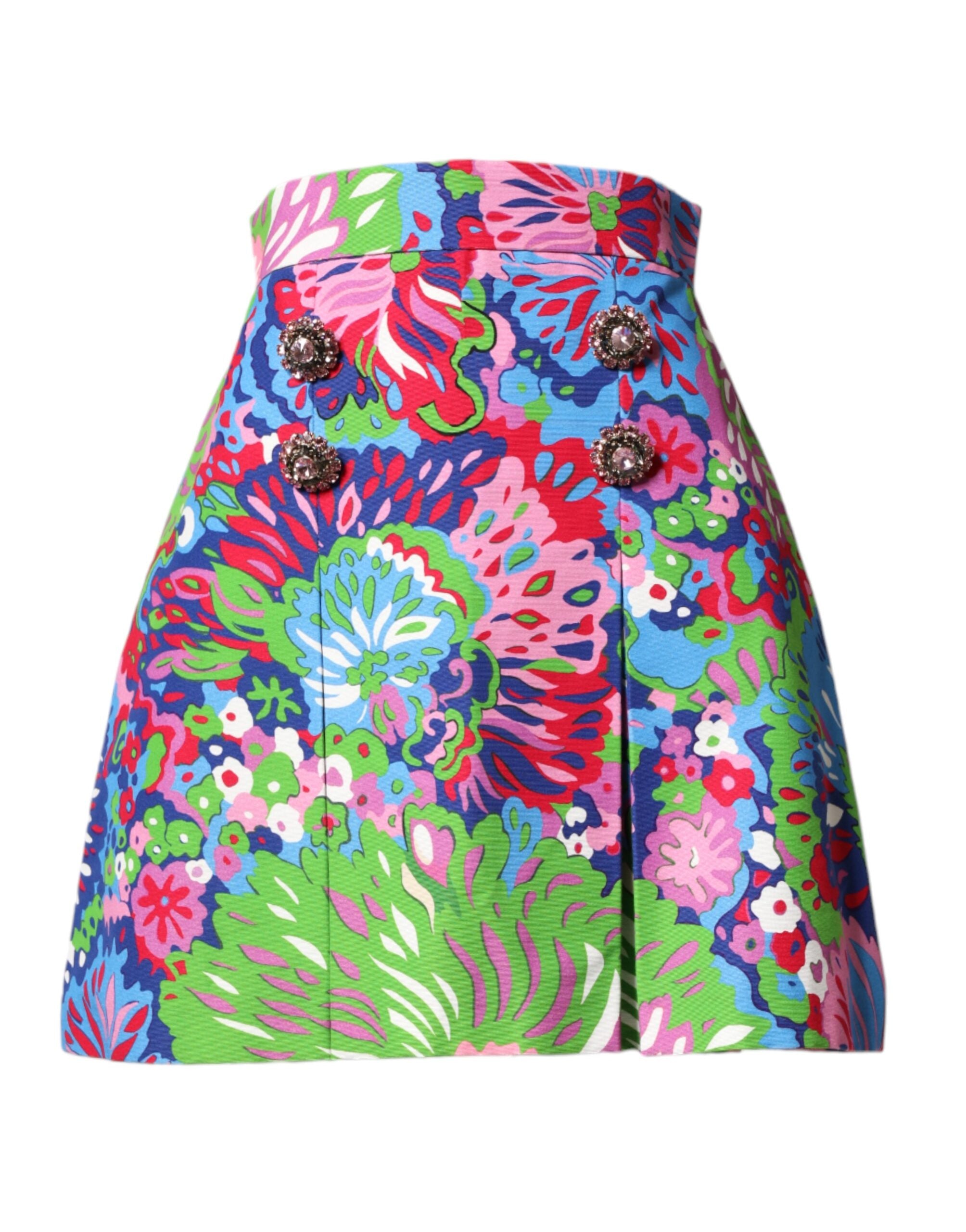 Bunte Shorts mit Blumenmuster, Knöpfen und hoher Taille