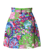 Bunte Shorts mit Blumenmuster, Knöpfen und hoher Taille