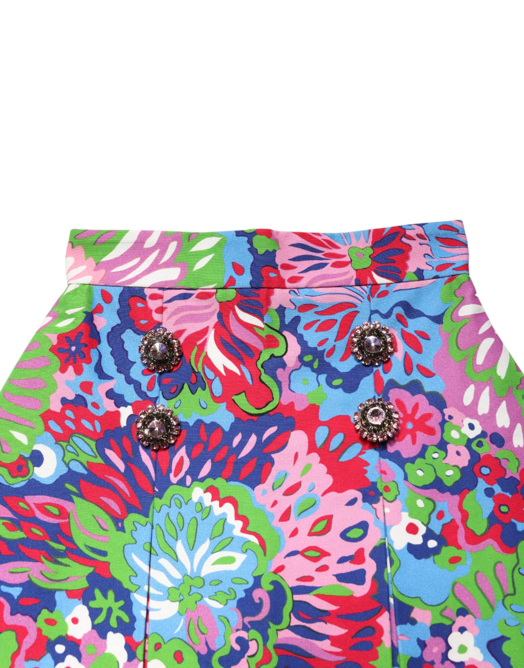 Bunte Shorts mit Blumenmuster, Knöpfen und hoher Taille