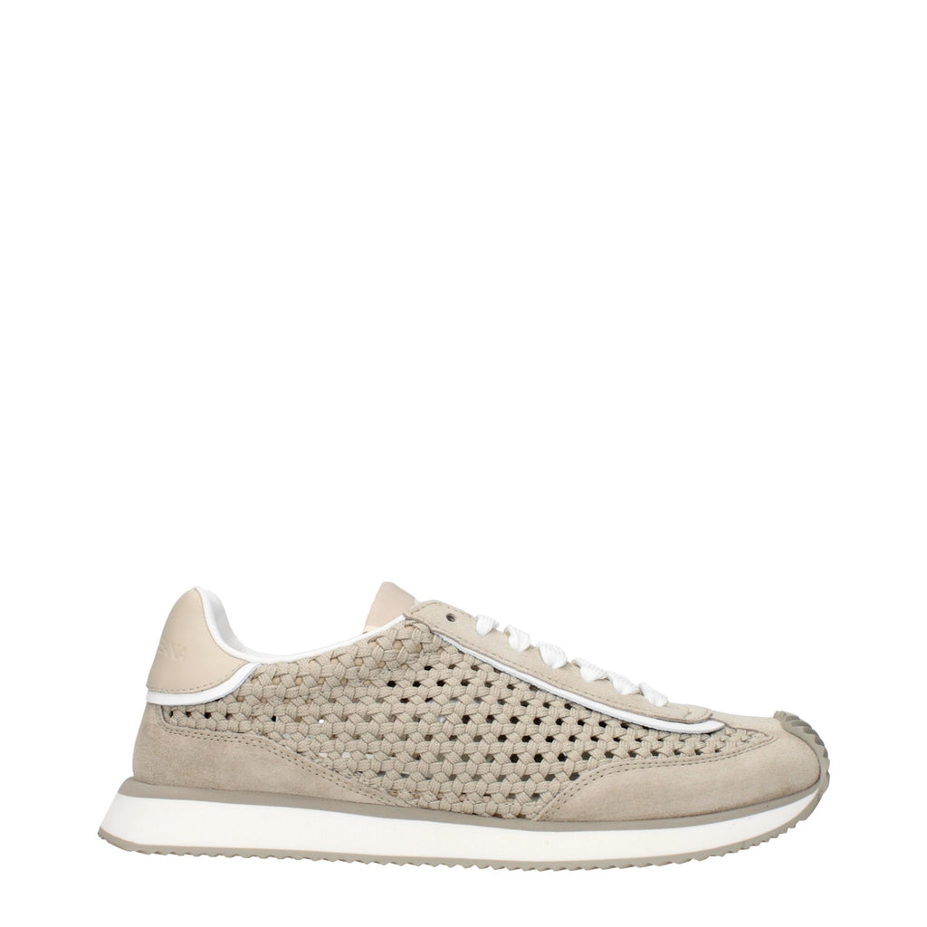 Beige Low-Top-Sneaker aus Stoff