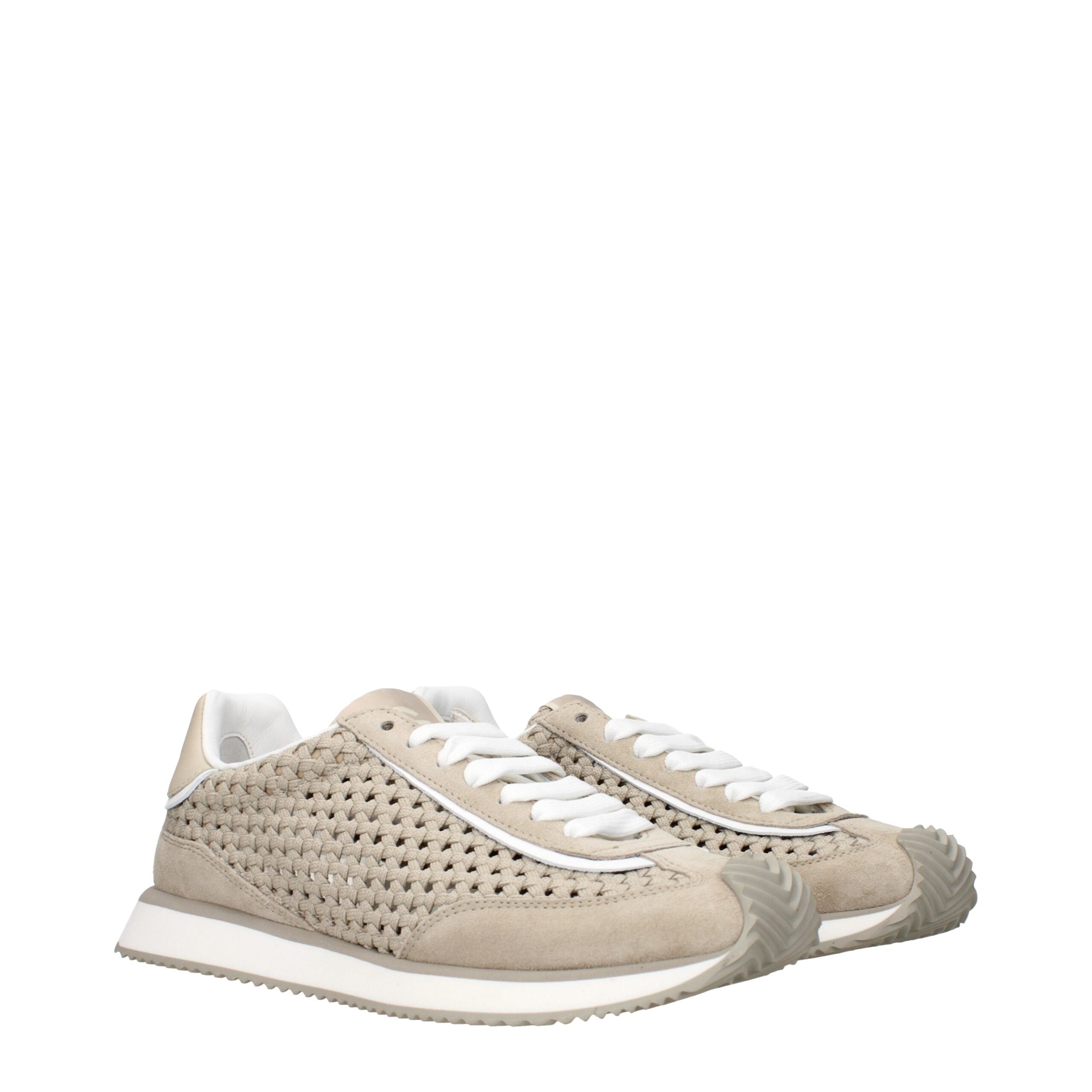 Beige Low-Top-Sneaker aus Stoff