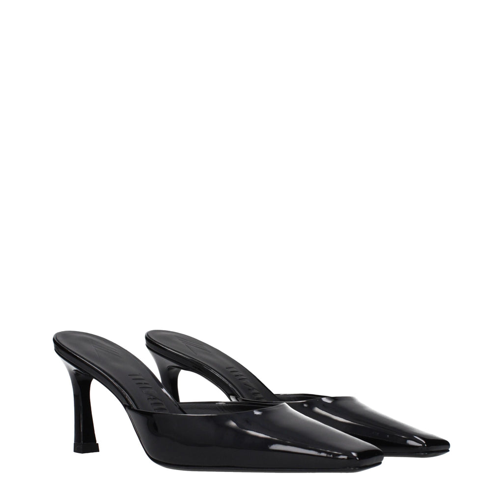Schwarze flache Ledersandalen