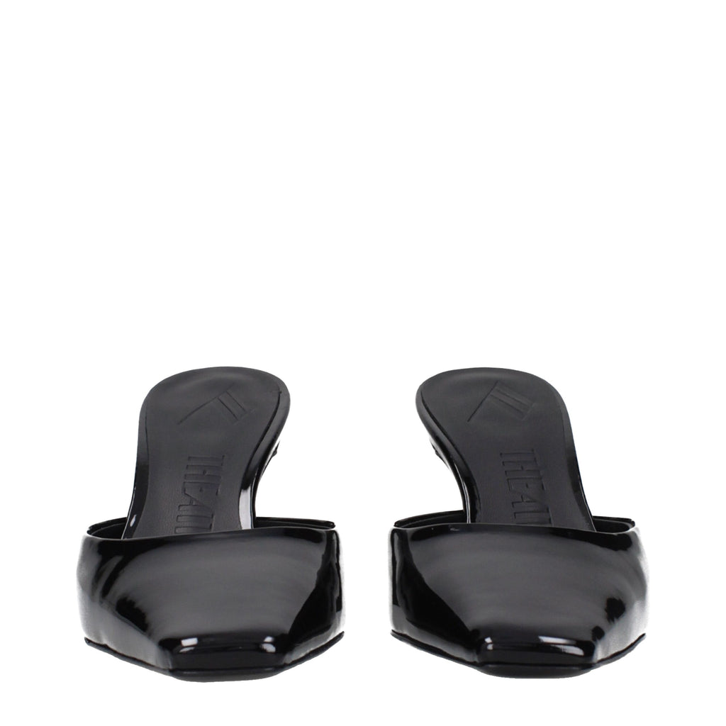 Schwarze flache Ledersandalen