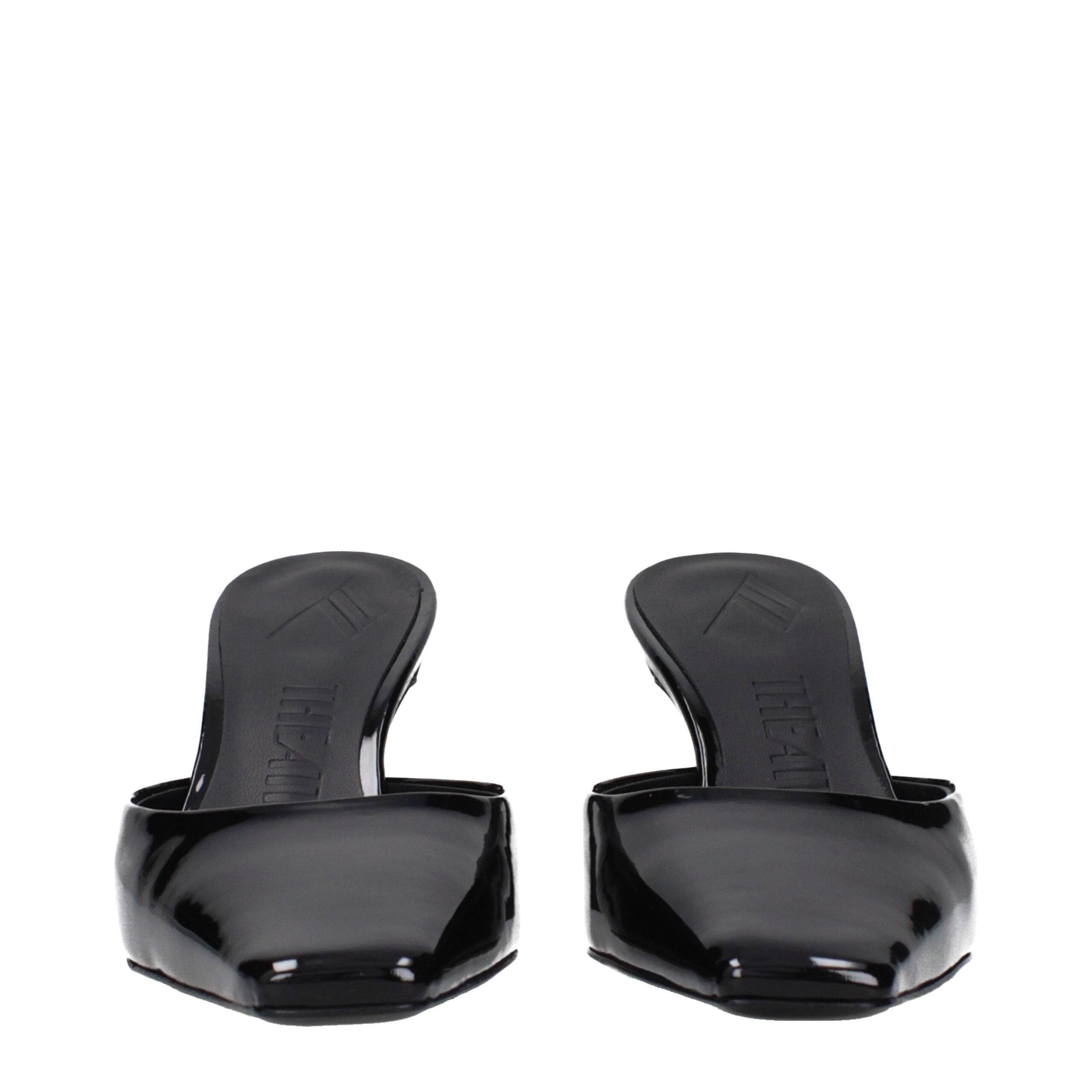 Schwarze flache Ledersandalen