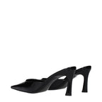 Schwarze flache Ledersandalen