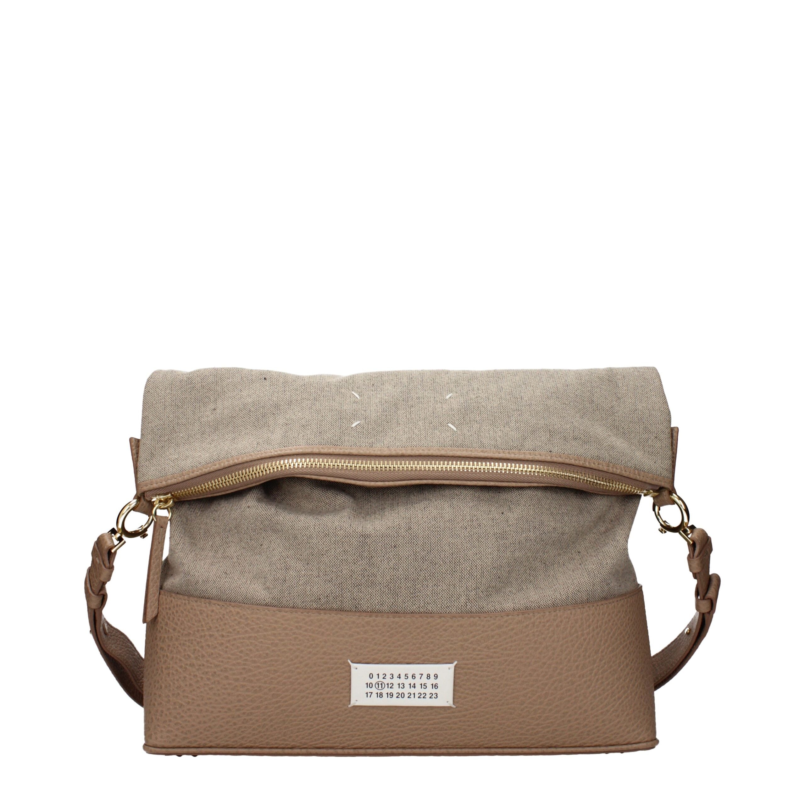 Borsa a Spalla in Tessuto Beige