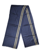 Sciarpa scialle con frange in cashmere blu