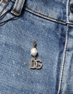 Blue Embellished Cotton Skinny Denim Jeans