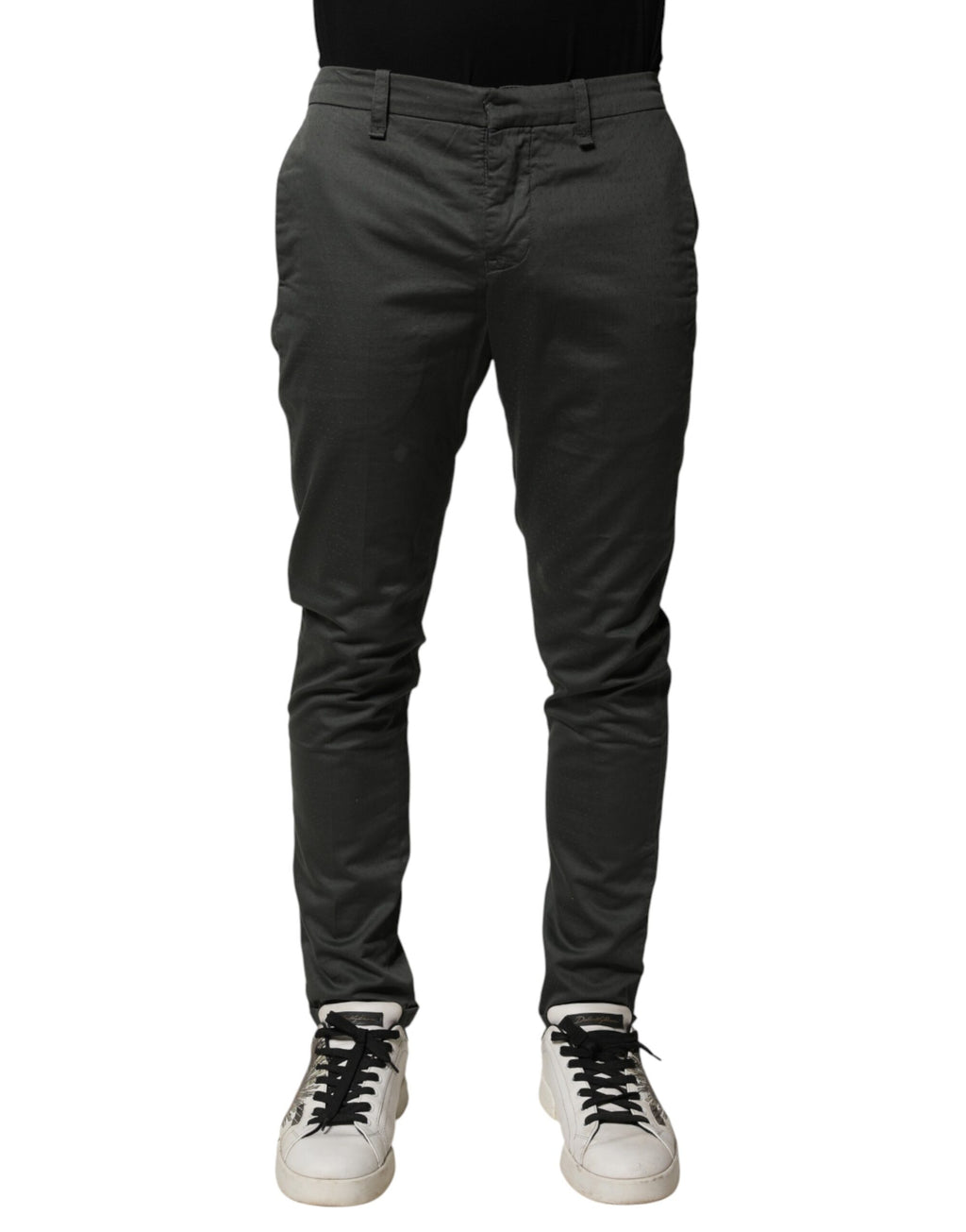 Dunkelgraue Chino-Hose für Herren aus Baumwolle mit mittlerer Bundhöhe und schmalem Schnitt