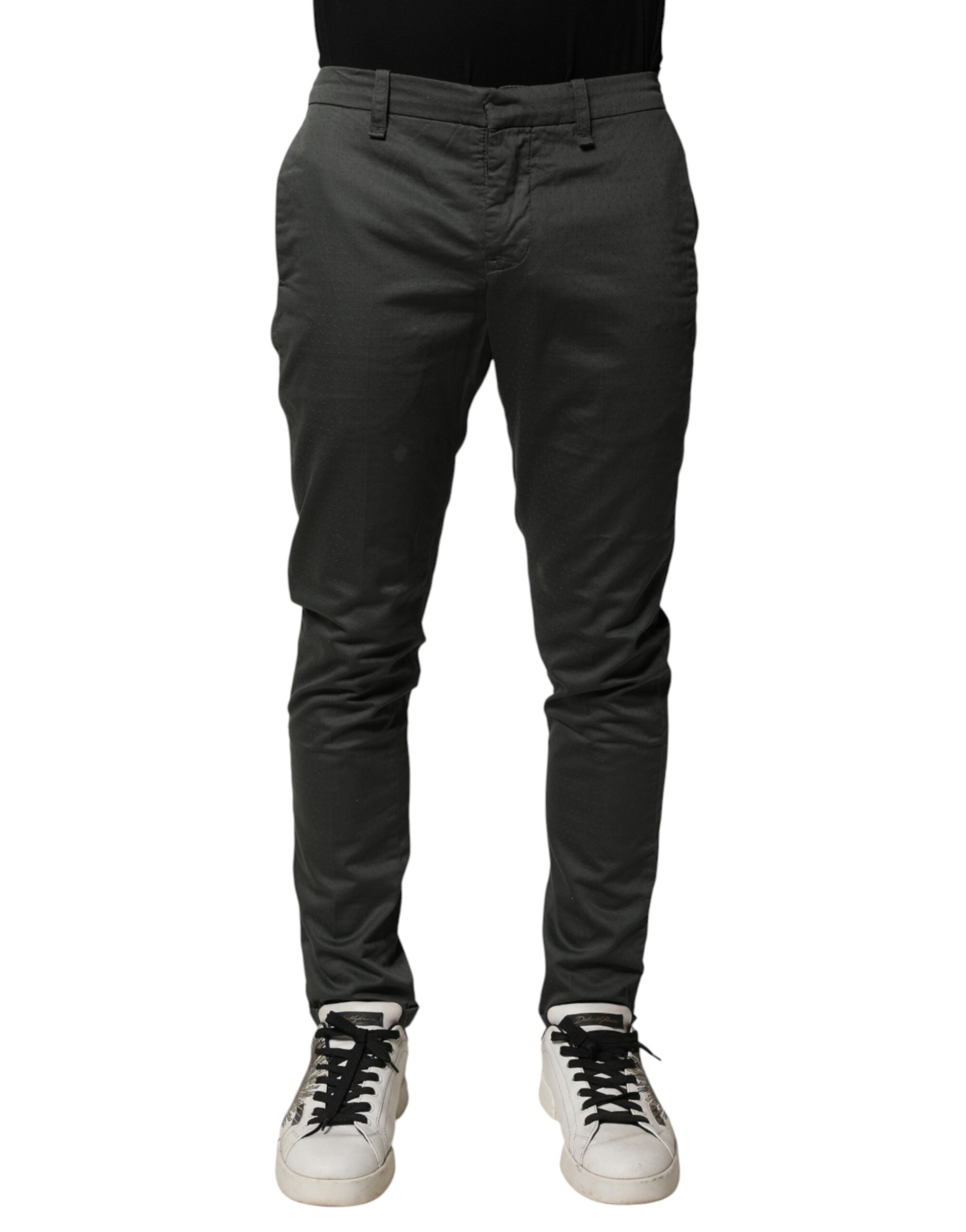 Dunkelgraue Chino-Hose für Herren aus Baumwolle mit mittlerer Bundhöhe und schmalem Schnitt