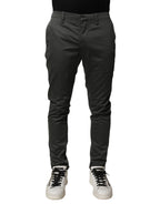 Dunkelgraue Chino-Hose für Herren aus Baumwolle mit mittlerer Bundhöhe und schmalem Schnitt