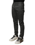 Dunkelgraue Chino-Hose für Herren aus Baumwolle mit mittlerer Bundhöhe und schmalem Schnitt