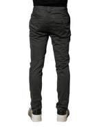 Dunkelgraue Chino-Hose für Herren aus Baumwolle mit mittlerer Bundhöhe und schmalem Schnitt