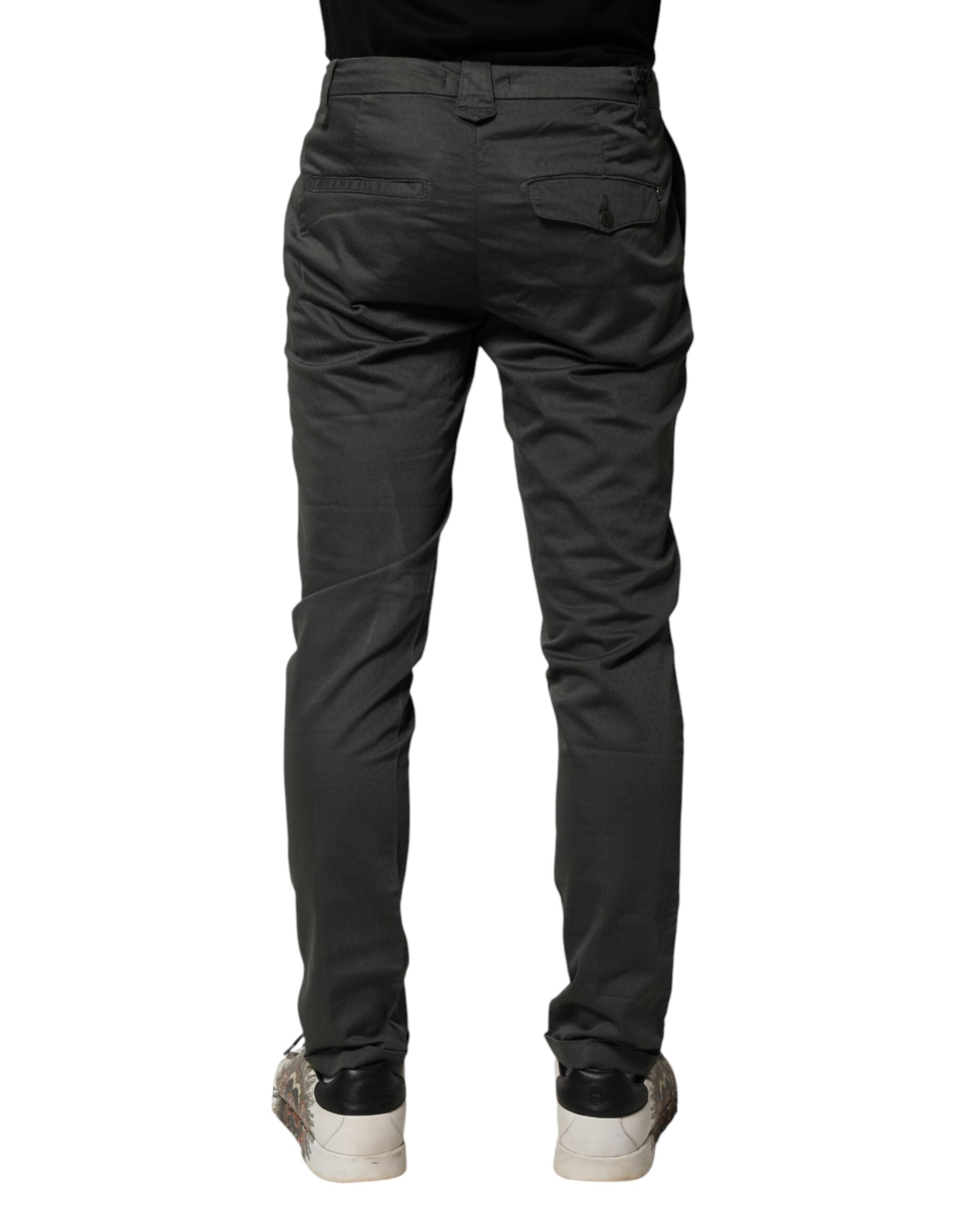 Dunkelgraue Chino-Hose für Herren aus Baumwolle mit mittlerer Bundhöhe und schmalem Schnitt