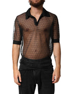Black Sheer Short Sleeves Casual Polo  Top