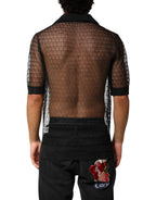 Black Sheer Short Sleeves Casual Polo  Top