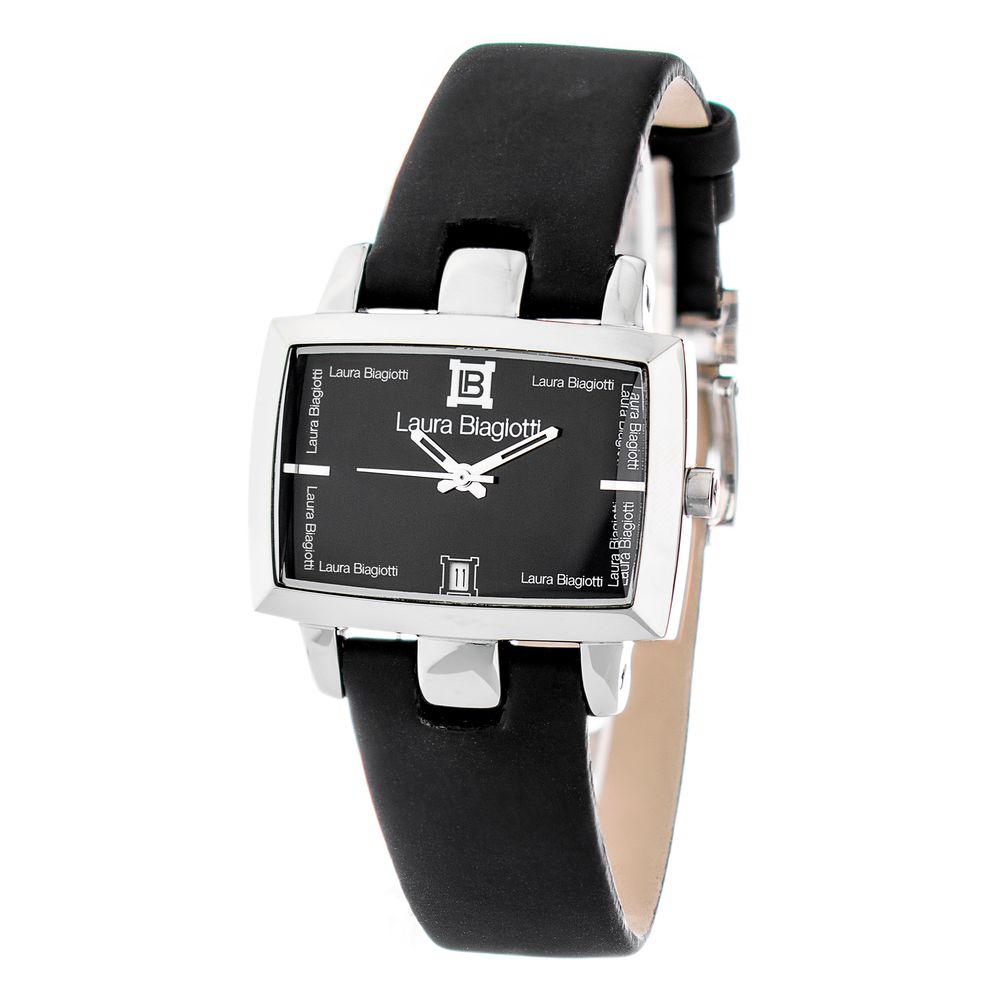 Schwarze Leder-Armbanduhr