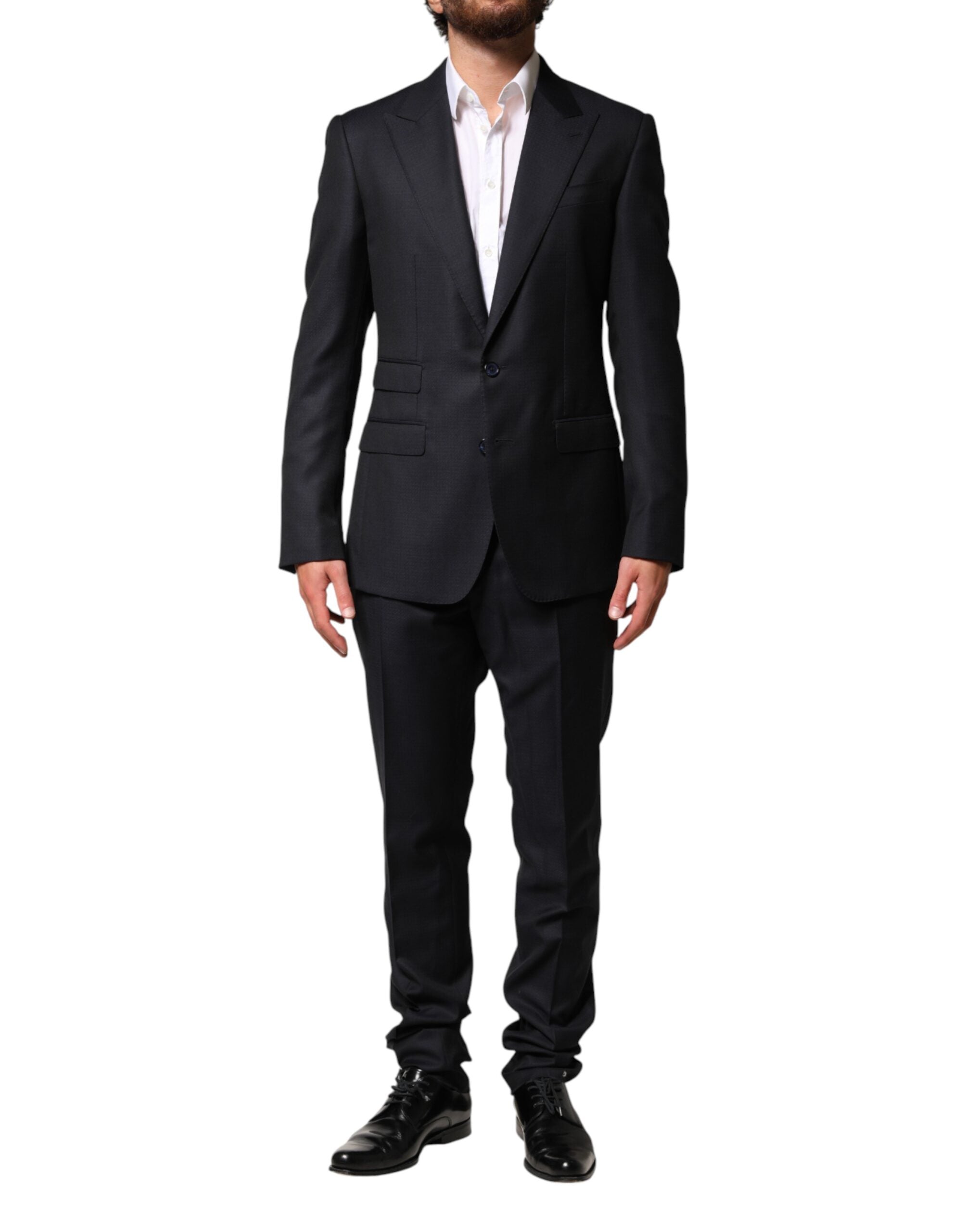 Complete Black Wool Single Breasted Men's 2 Piece Suit