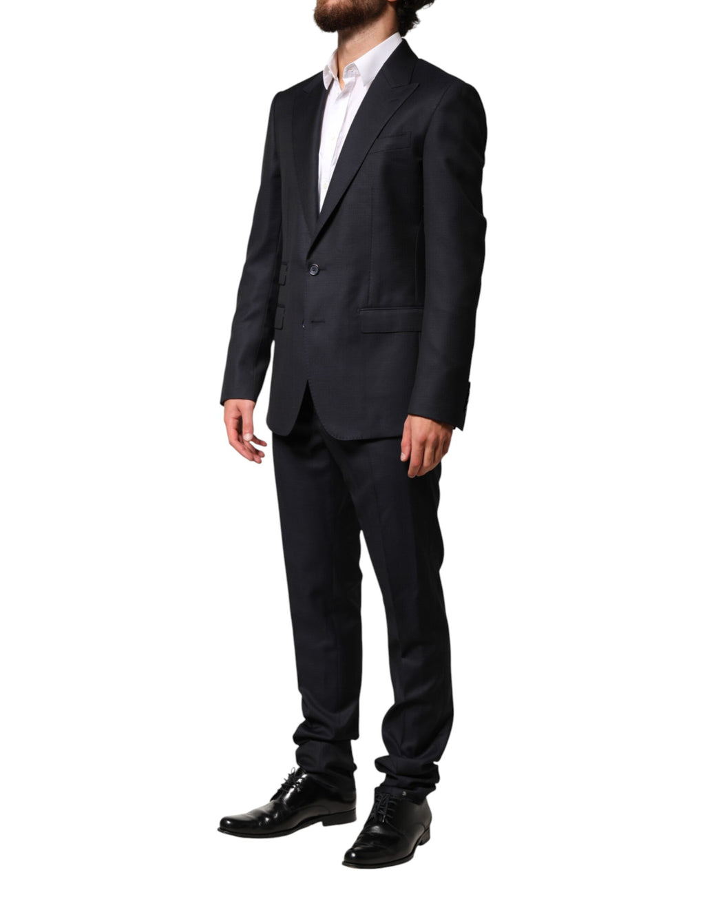 Complete Black Wool Single Breasted Men's 2 Piece Suit