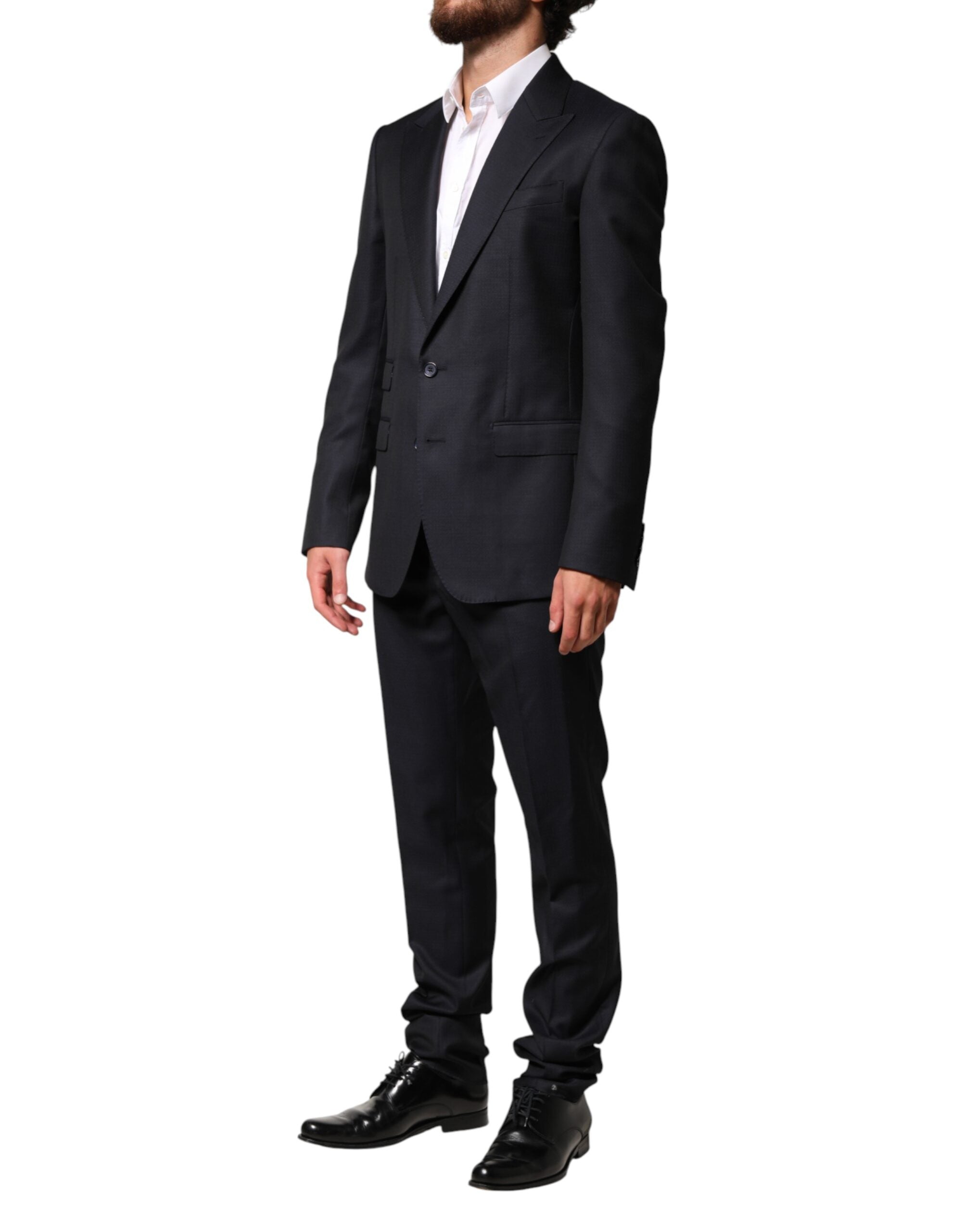 Complete Black Wool Single Breasted Men's 2 Piece Suit