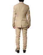 Beige Linen Single Breasted 2 Piece Suit