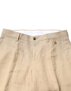 Beige Linen Single Breasted 2 Piece Suit