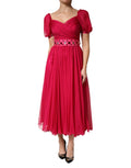Rosa Seiden-Midi-A-Linien-Kleid mit Verzierungen