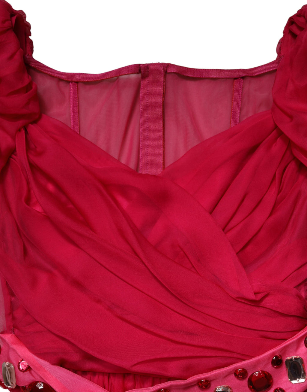 Rosa Seiden-Midi-A-Linien-Kleid mit Verzierungen