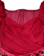 Rosa Seiden-Midi-A-Linien-Kleid mit Verzierungen