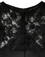 Schwarzes Midi-Bleistiftkleid aus Baumwolle mit Spitzeneinsätzen