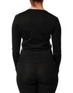 Black Sheer Button Down Cardigan Sweater